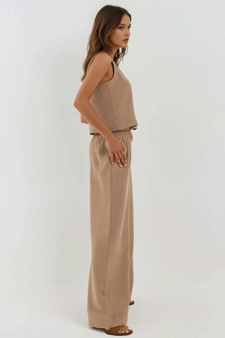 Linnenlook Blouse & Elastische Taille Broek Twee-delige Coördinatie Set - Image 2