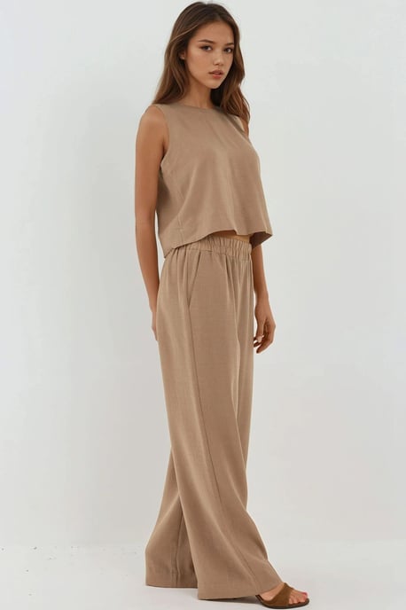Linnenlook Blouse & Elastische Taille Broek Twee-delige Coördinatie Set - Image 3