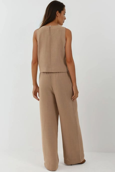 Linnenlook Blouse & Elastische Taille Broek Twee-delige Coördinatie Set - Image 4
