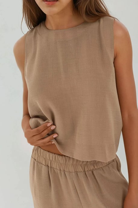 Linnenlook Blouse & Elastische Taille Broek Twee-delige Coördinatie Set - Image 5