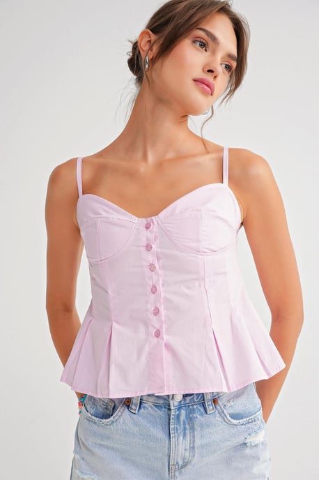 Söt hjärta-halsknapp Framsida Peplum Cami Top - Image 1