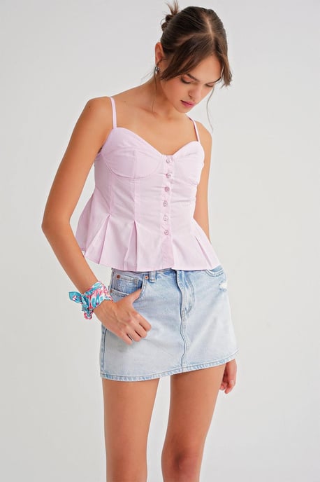 Söt hjärta-halsknapp Framsida Peplum Cami Top - Image 3