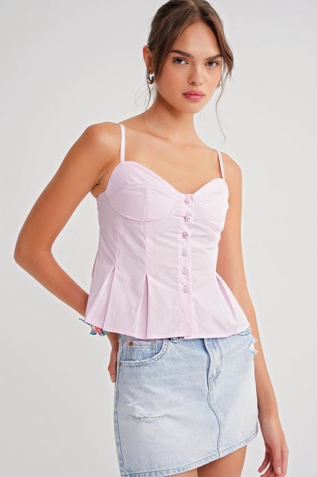 Söt hjärta-halsknapp Framsida Peplum Cami Top - Image 4