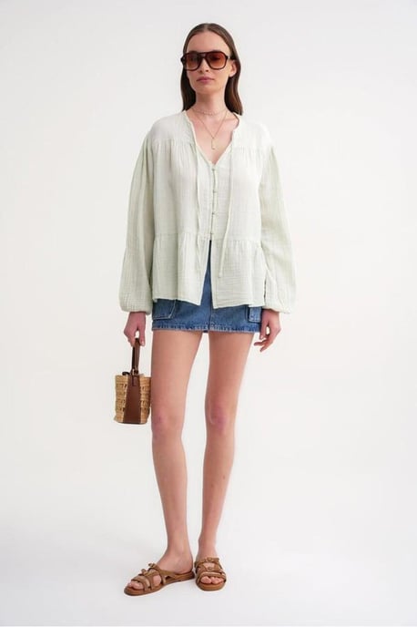 Lange Mouwen Losse Blouse met Strikhals - Image 2