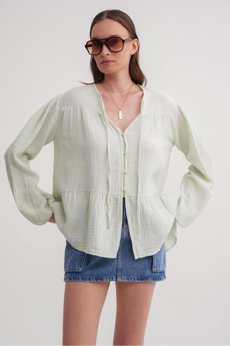Lange Mouwen Losse Blouse met Strikhals - Image 3