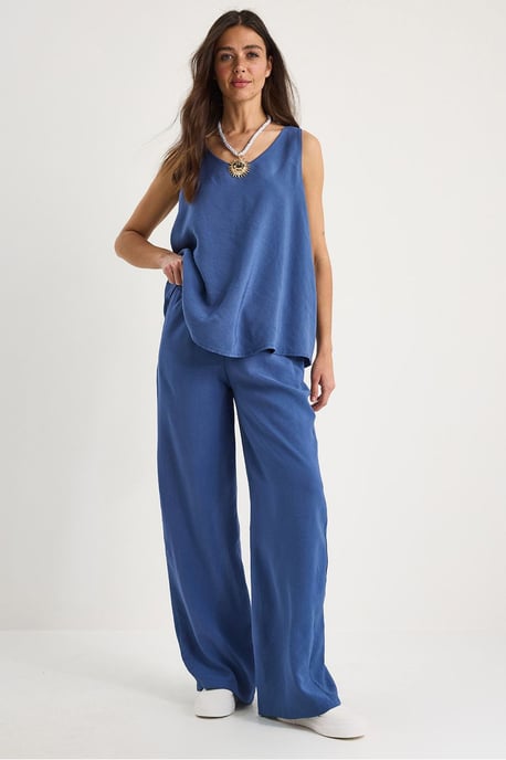 V-hals Katoenen Blouse-Broek Twee-delige Set - Image 1