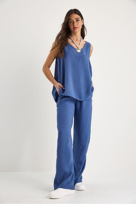 V-hals Katoenen Blouse-Broek Twee-delige Set - Image 3