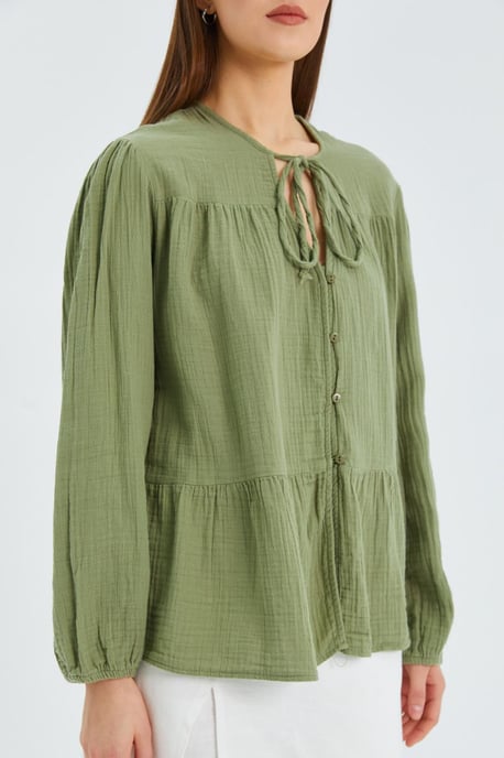 Lange Mouwen Losse Blouse met Strikhals - Image 4
