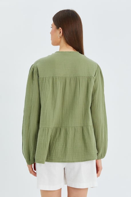 Lange Mouwen Losse Blouse met Strikhals - Image 6