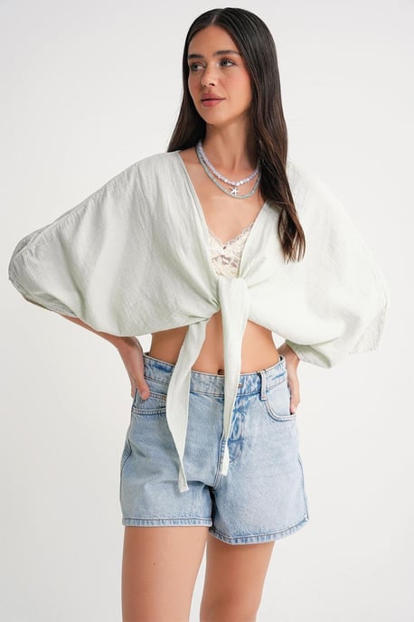 Gestructureerde V-hals Bolero Blouse - Image 3