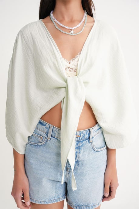 Gestructureerde V-hals Bolero Blouse - Image 5