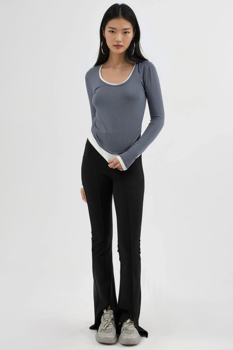 Contrast Binding Long Sleeve Blouse - Image 2