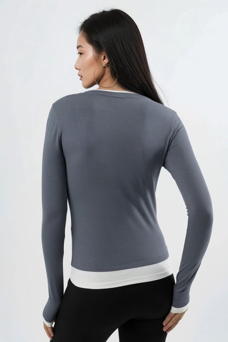 Contrast Binding Long Sleeve Blouse - Image 4