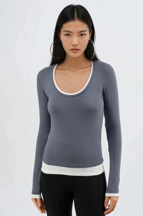 Contrast Binding Long Sleeve Blouse - Image 6