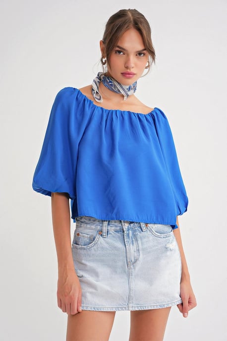 Modal Gemengde Blouse met Madonna Kraag en Rimpeldetail - Image 4