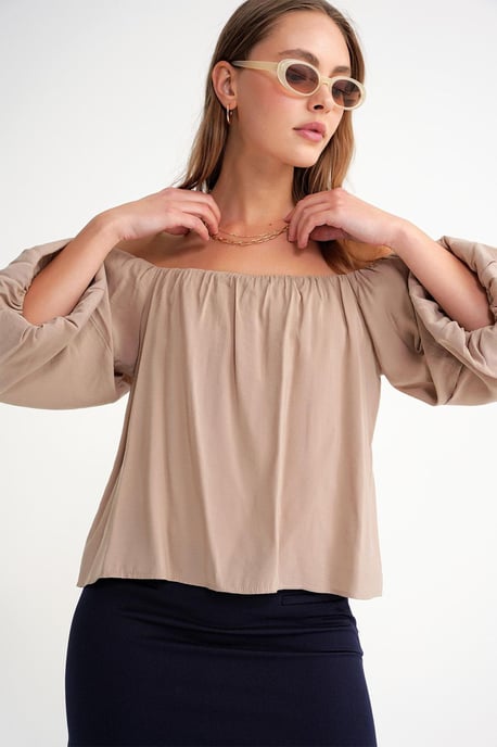 Modal Gemengde Blouse met Madonna Kraag en Rimpeldetails - Image 3