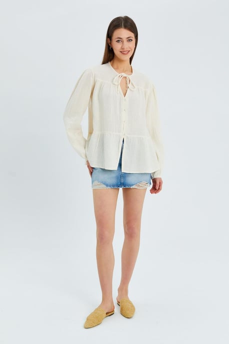 Lange Mouwen Losse Blouse met Strikhals - Image 2