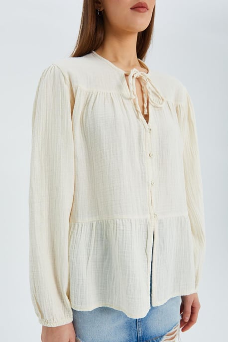 Lange Mouwen Losse Blouse met Strikhals - Image 4