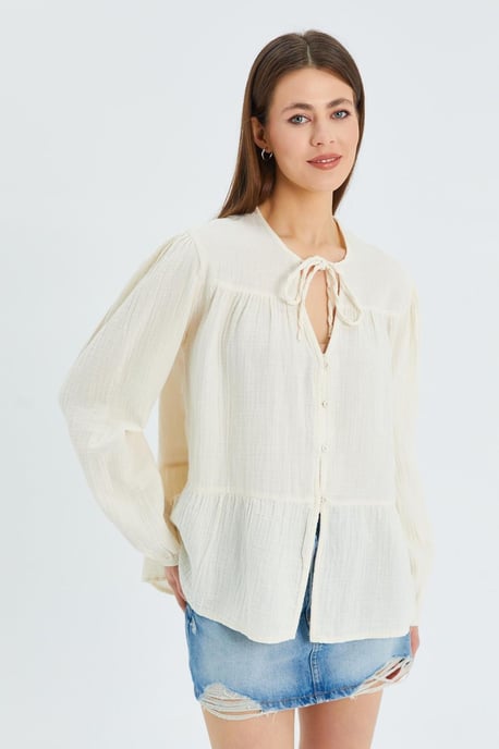 Lange Mouwen Losse Blouse met Strikhals - Image 5