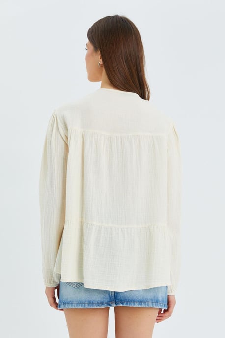 Lange Mouwen Losse Blouse met Strikhals - Image 6