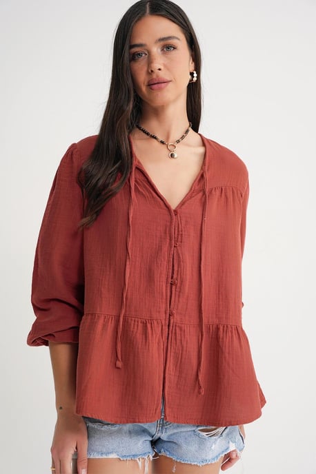 Lange Mouwen Losse Blouse met Strikhals - Image 4