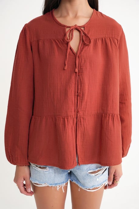 Lange Mouwen Losse Blouse met Strikhals - Image 5