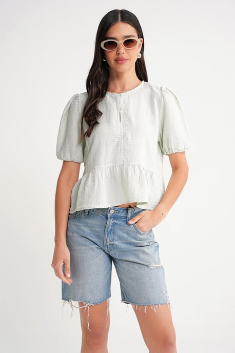 Gestructureerde Musselinen Crew Neck Blouse met Knopsluiting - Image 2