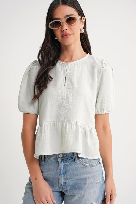 Gestructureerde Musselinen Crew Neck Blouse met Knopsluiting - Image 3