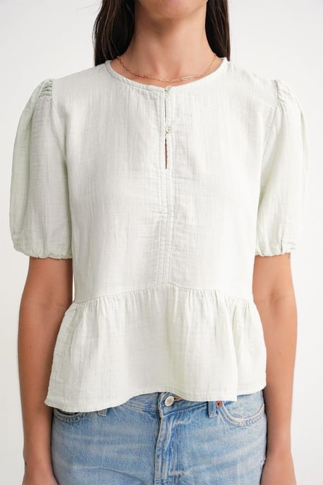 Gestructureerde Musselinen Crew Neck Blouse met Knopsluiting - Image 5