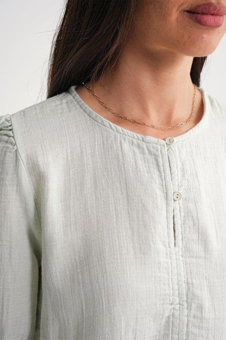 Gestructureerde Musselinen Crew Neck Blouse met Knopsluiting - Image 6