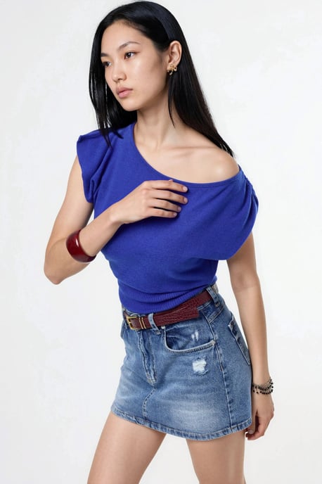 Boat Neck Ribbed Blouse - Image 2