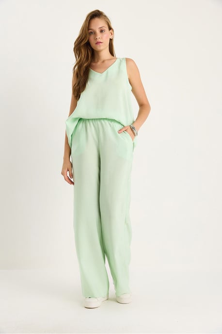 V-hals Katoenen Blouse-Broek Twee-Piece Set - Image 2