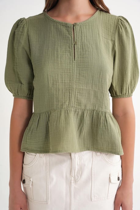 Getextureerde Mousseline Crew Neck Blouse met Knopsluiting - Image 5