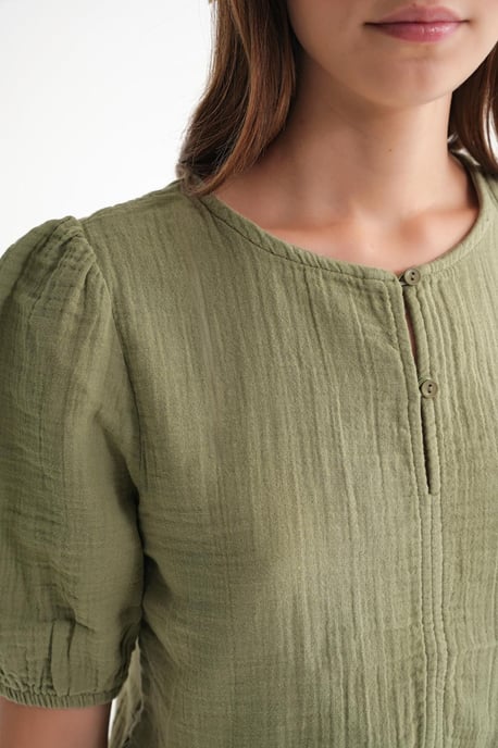 Getextureerde Mousseline Crew Neck Blouse met Knopsluiting - Image 6