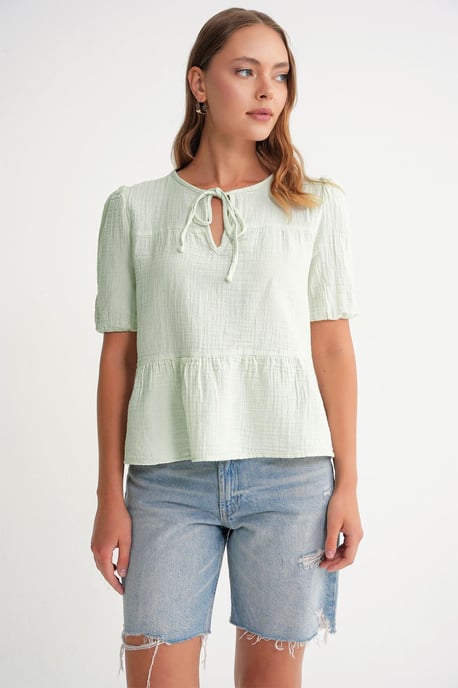 Gestructureerde Mousseline Crew Neck Blouse met Afwerkdetails - Image 2