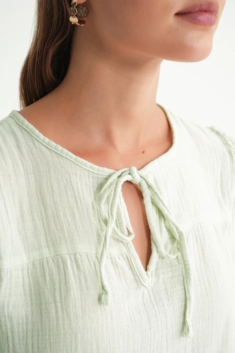 Gestructureerde Mousseline Crew Neck Blouse met Afwerkdetails - Image 5