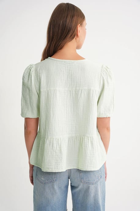 Gestructureerde Mousseline Crew Neck Blouse met Afwerkdetails - Image 6
