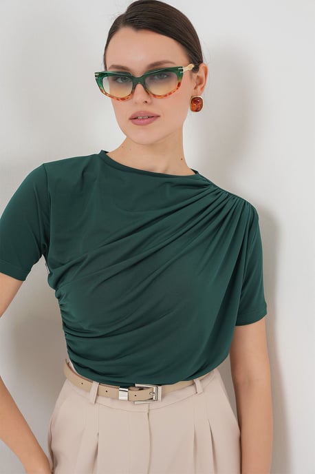Fitted Blouse met Rimpeldetail en Ronde Hals - Image 3