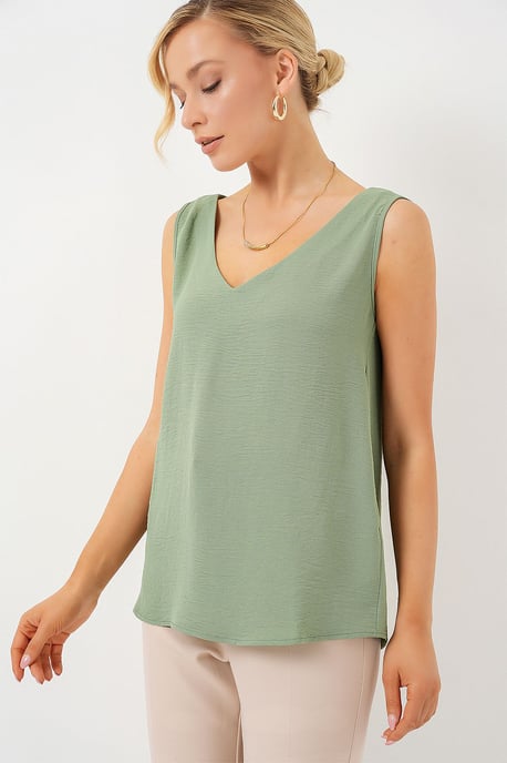 Textured V-Neck Sleeveless Blouse - Image 2