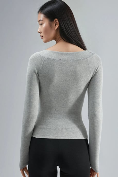 Slim Fit Geribbelde Bootneck Blouse - Image 3