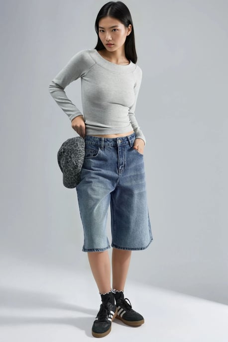 Slim Fit Geribbelde Bootneck Blouse - Image 4