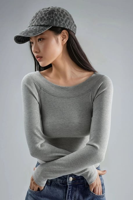 Slim Fit Geribbelde Bootneck Blouse - Image 6