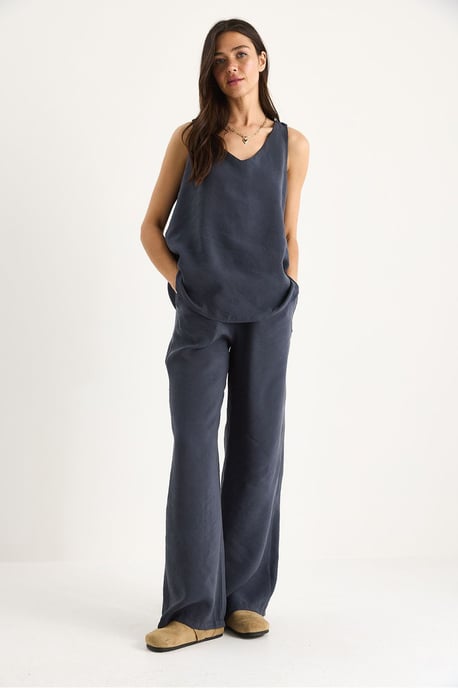 V-hals Katoenen Blouse-Broek Twee-in-één Set - Image 2