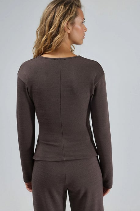 Accessory Detail V-Neck Long Sleeve Wrap Blouse - Image 3