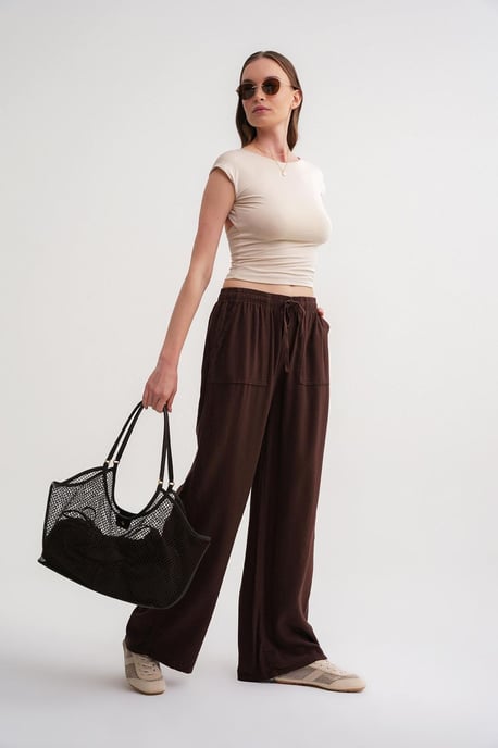 Midwaist Rechte Pantalon van Katoen met Striksluiting - Image 2
