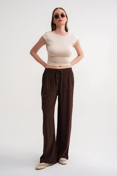 Midwaist Rechte Pantalon van Katoen met Striksluiting - Image 3