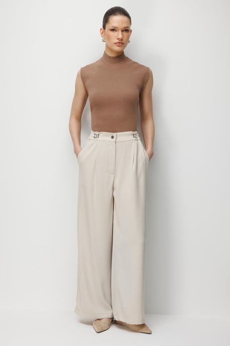 Hoge Taille Wijde Pantalon met Accessoire Detail - Image 2