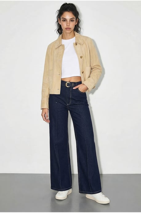 Hoge Taille Wijde Denim Broek met Riem - Image 1