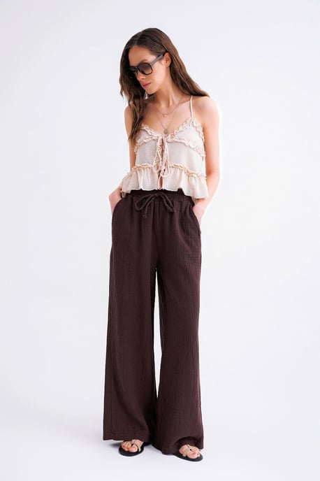 Hoge Taille Textured Mousseline Stof Broek - Image 1