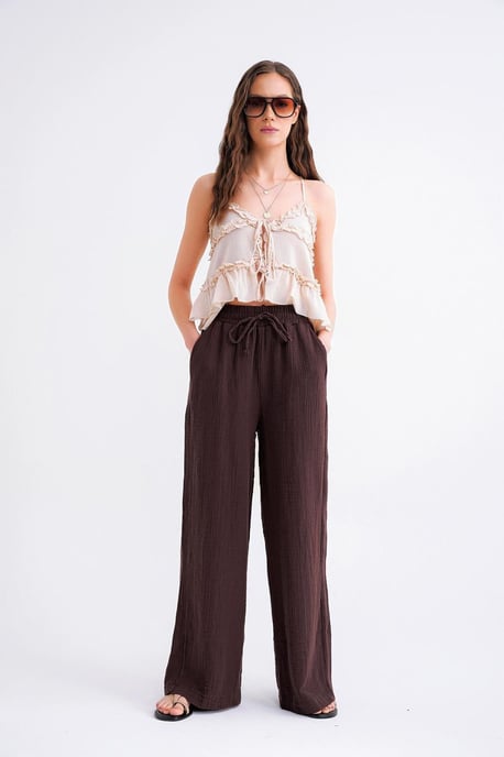 Hoge Taille Textured Mousseline Stof Broek - Image 3